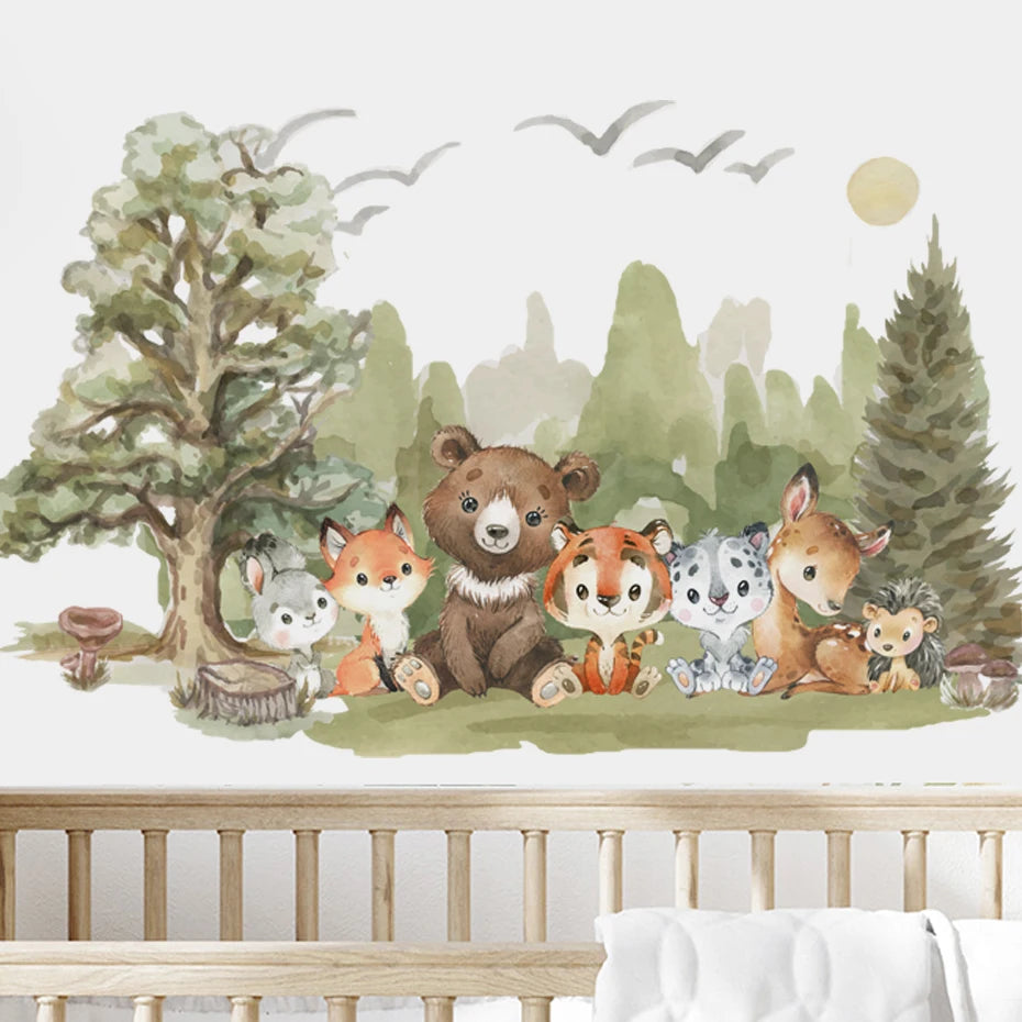Cartoon Woodland Bear Deer Wall Sticker Kids Room Decor