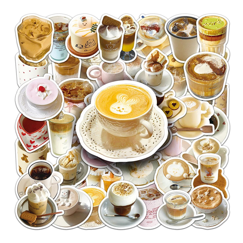 Cute Coffee Stickers 10/30/50pcs Cartoon Kawaii Decals DIY Fridge Notebook Skateboard Phone Bike
