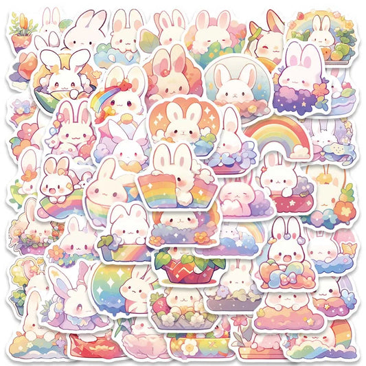 50PCS Cute Rainbow Bunny Rabbit Stickers for Bike, Bottle, Suitcase, Scrapbooking, Kids Gift