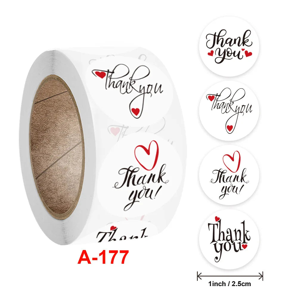 100-500PCS Heart Stickers Thank You Stickers for Business Merci Packaging Stickers Rolling Love for Packaging Decoration Label