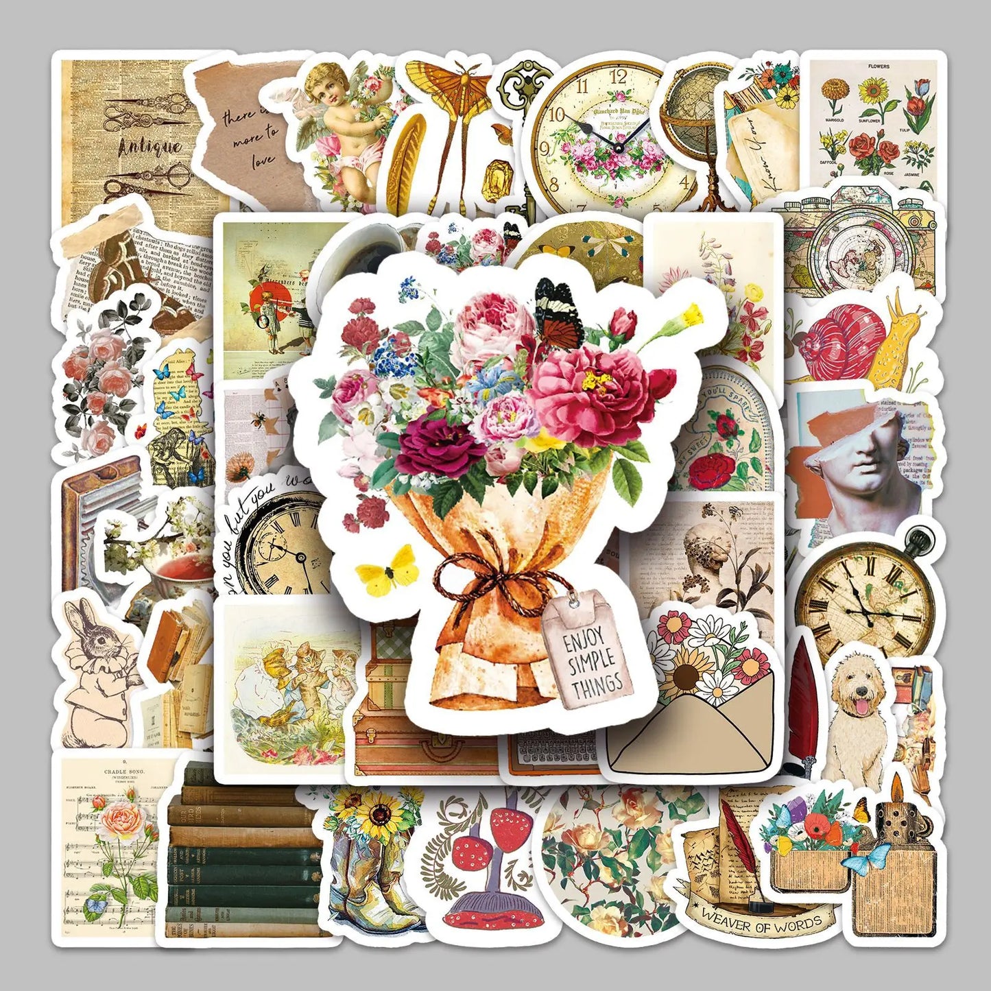 50pcs Retro Flower Graffiti Stickers for Helmet, Wall, DIY Decoration Wholesale