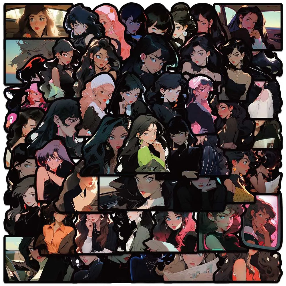 50pcs Retro Beauty Girl Stickers DIY Laptop Suitcase Guitar Skateboard Decals Waterproof Toy Stickers