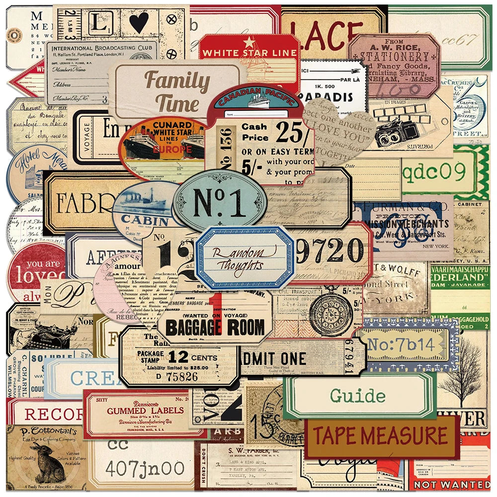 60pcs Vintage Vinyl Stickers Retro Sealing Labels Decals DIY Scrapbook Suitcase Phone Graffiti