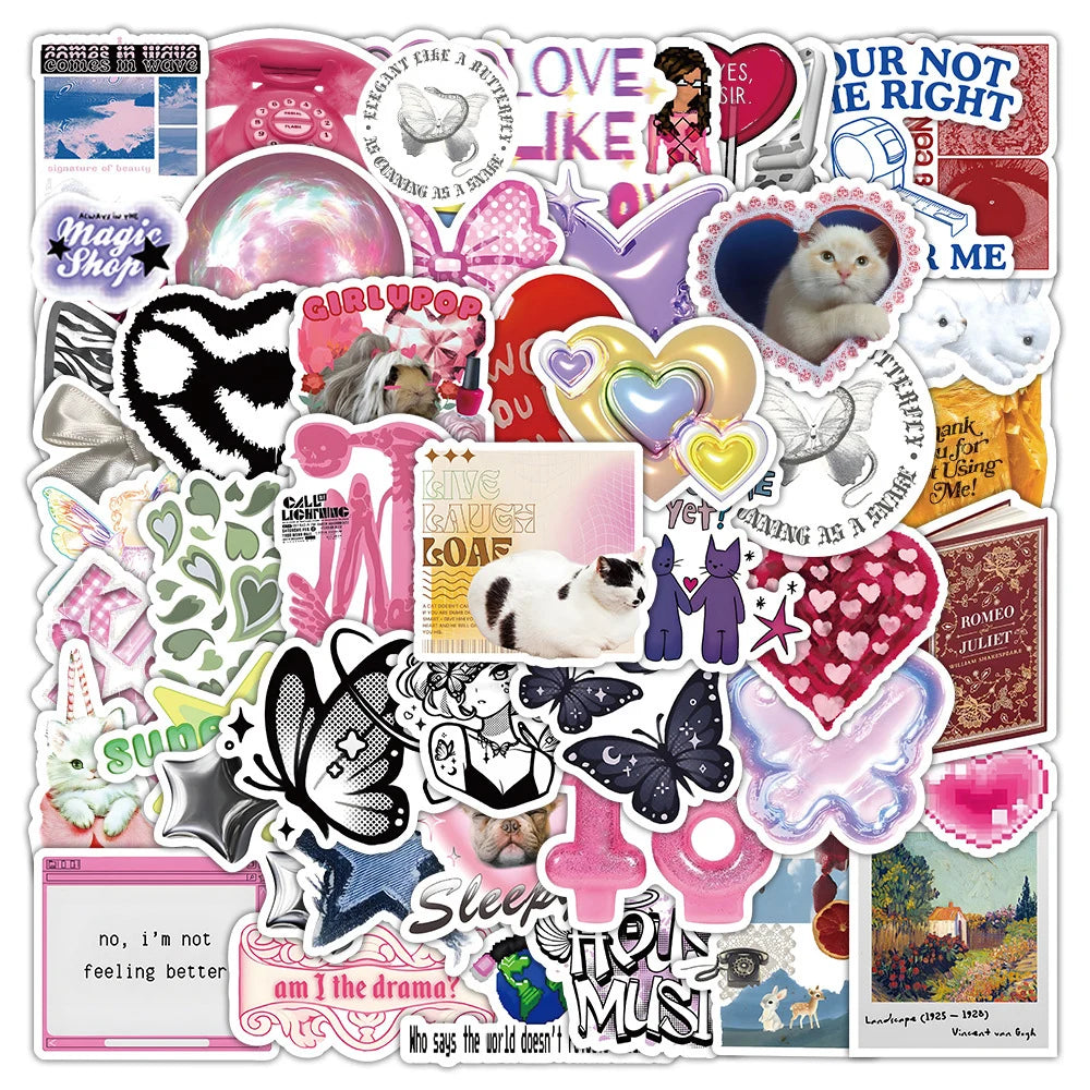 Y2K Aesthetic Girl Graffiti Stickers - 10/30/50pcs Laptop Phone Suitcase Decals
