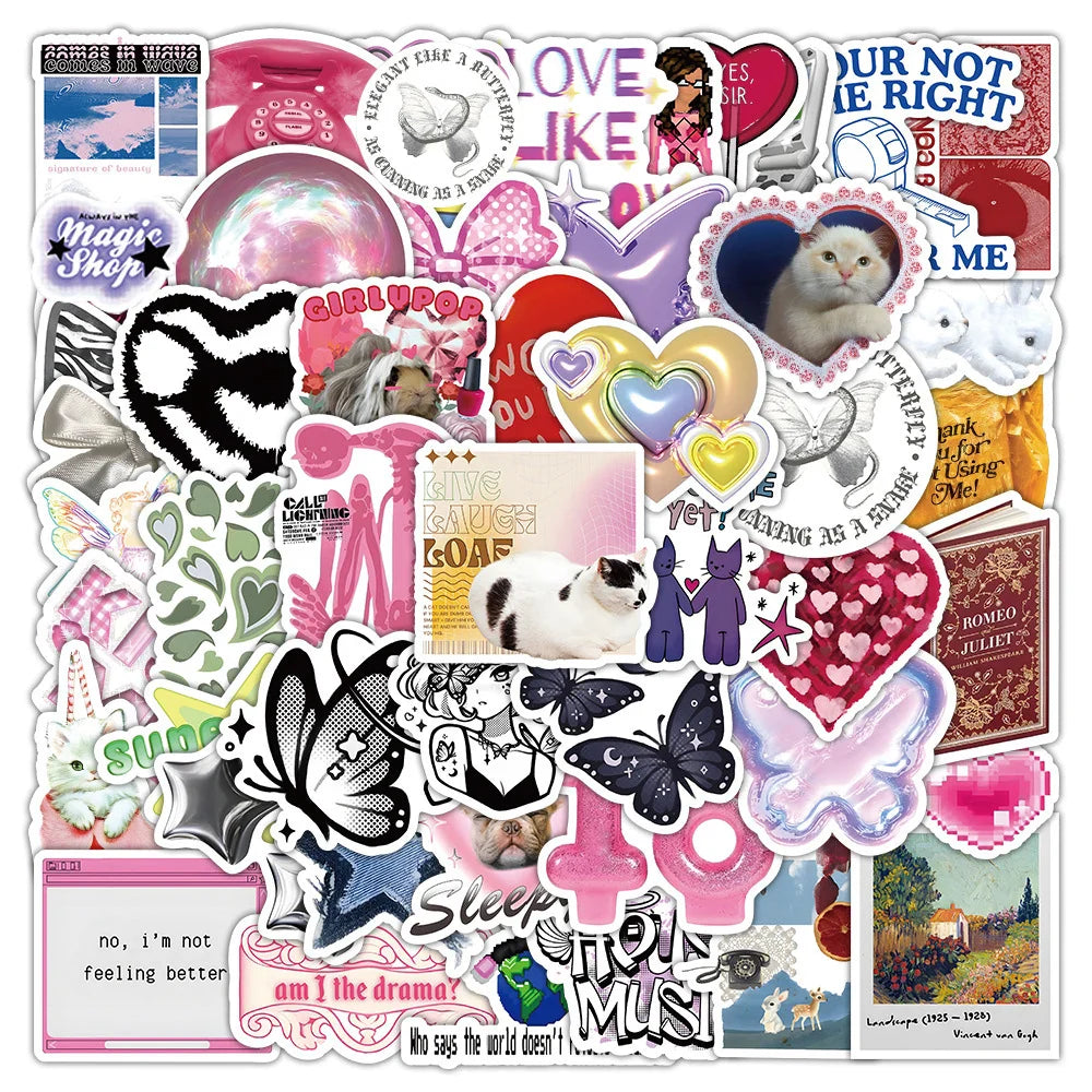 Y2K Aesthetic Girl Graffiti Stickers - 10/30/50pcs Laptop Phone Suitcase Decals