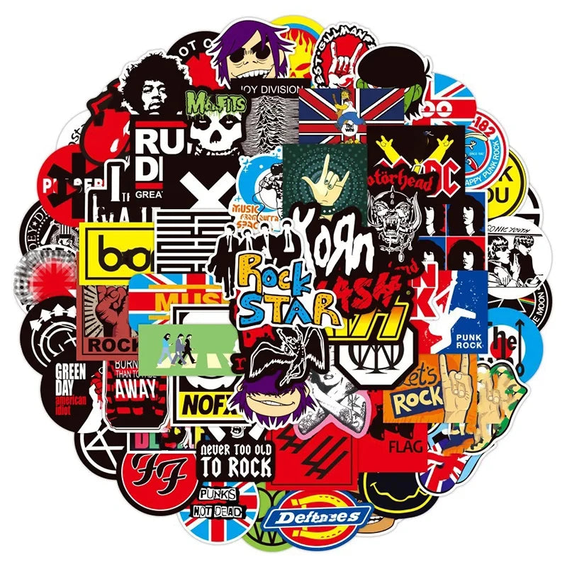 Classic Rock Band Stickers: 10/50/100pcs for Helmet, Guitar, Phone, Laptop, Motorcycle, Luggage