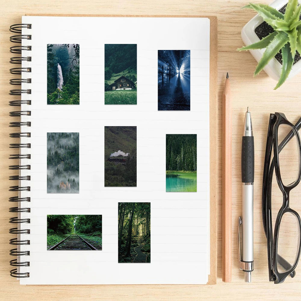 62PCS Misty Forest Landscape Sticker Waterproof Decoration Scrapbook Label Diary Stationery Phone Luggage Gift Toy Decal