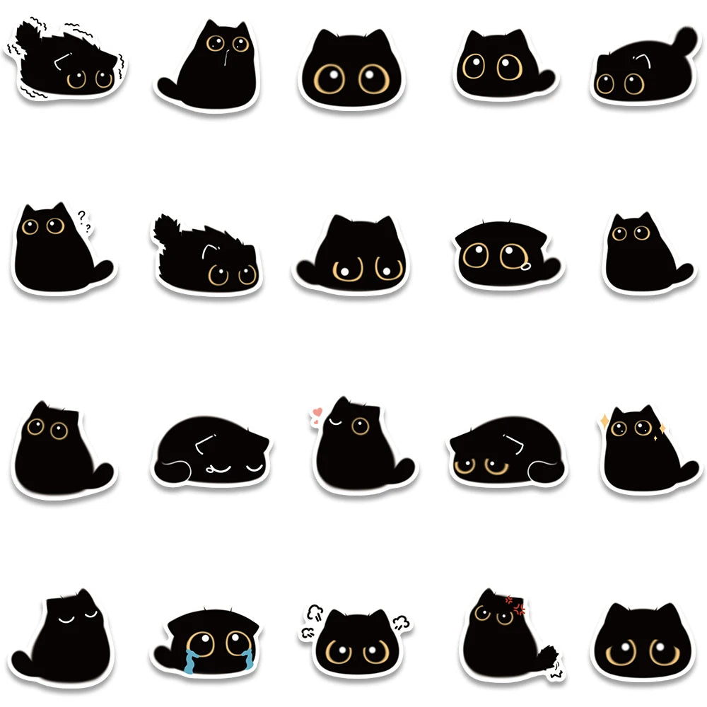 40pcs Cute Kawaii Cartoon Black Cat Stickers Kids Toy Vinyl Waterproof Graffiti For Laptop Phone Notebook Bicycle Car Decals