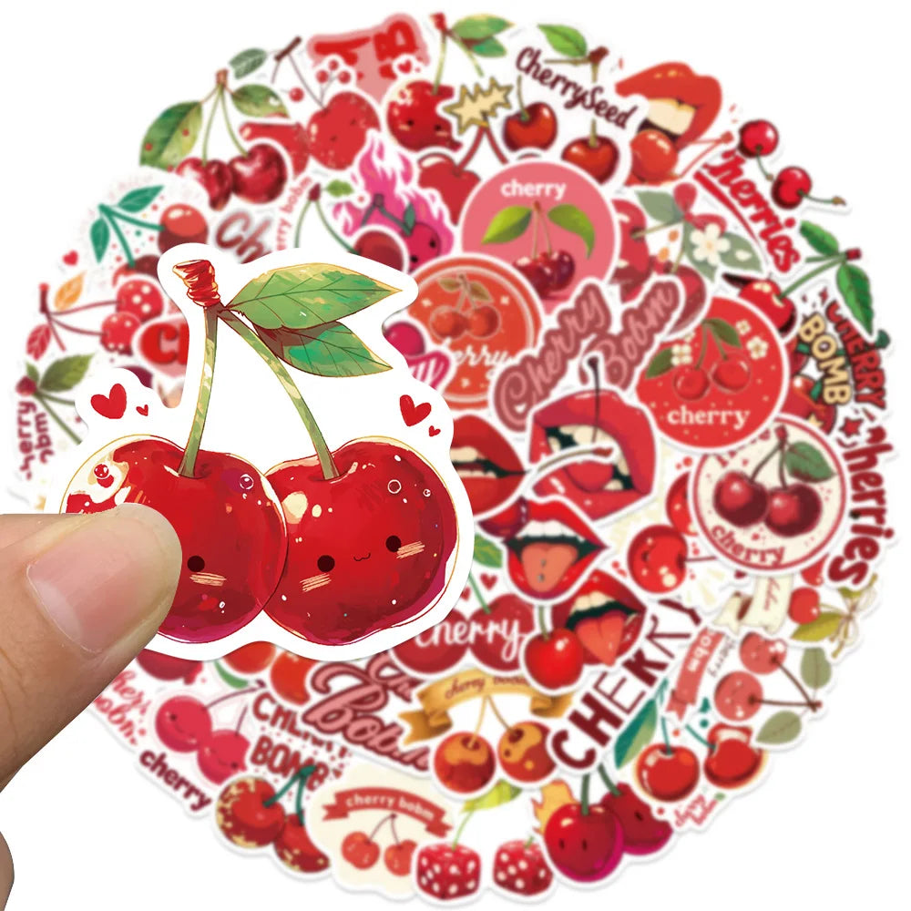 50pcs Cute Cartoon Fruit Cherry Stickers Waterproof Graffiti For Luggage Laptop Guitar Phone Skateboard Vinyl Decals