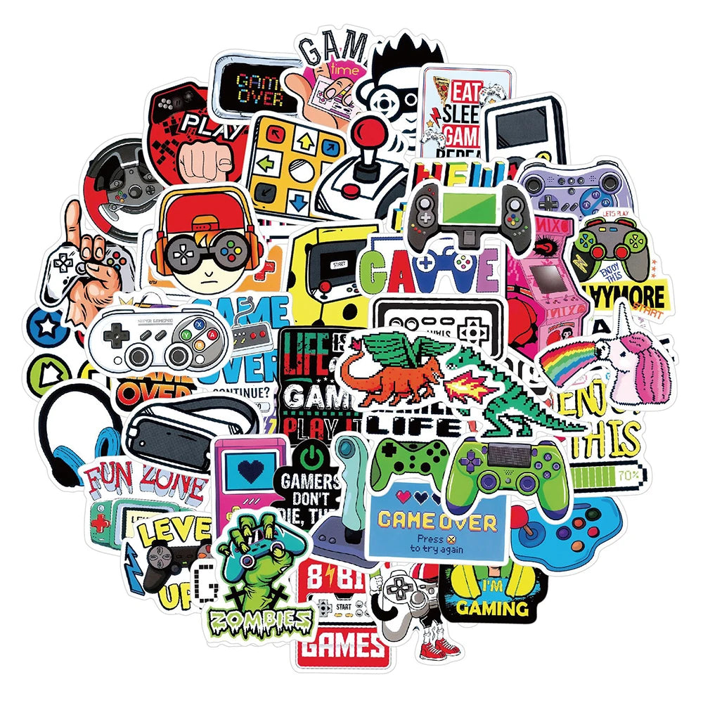 10/30/50PCS Game Machine Gamepad Stickers Cartoon Graffiti Decals Toy Phone Scrapbook Laptop Bike Fridge Waterproof Kids Sticker