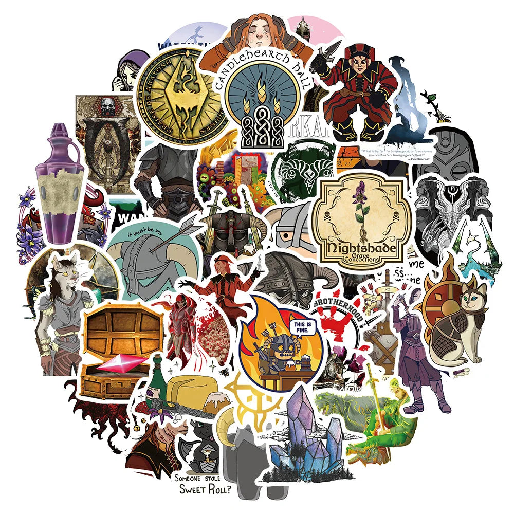 Skyrim Stickers Pack: Vinyl Decals for Snowboard, Laptop, Luggage, Car, Fridge, DIY Decor