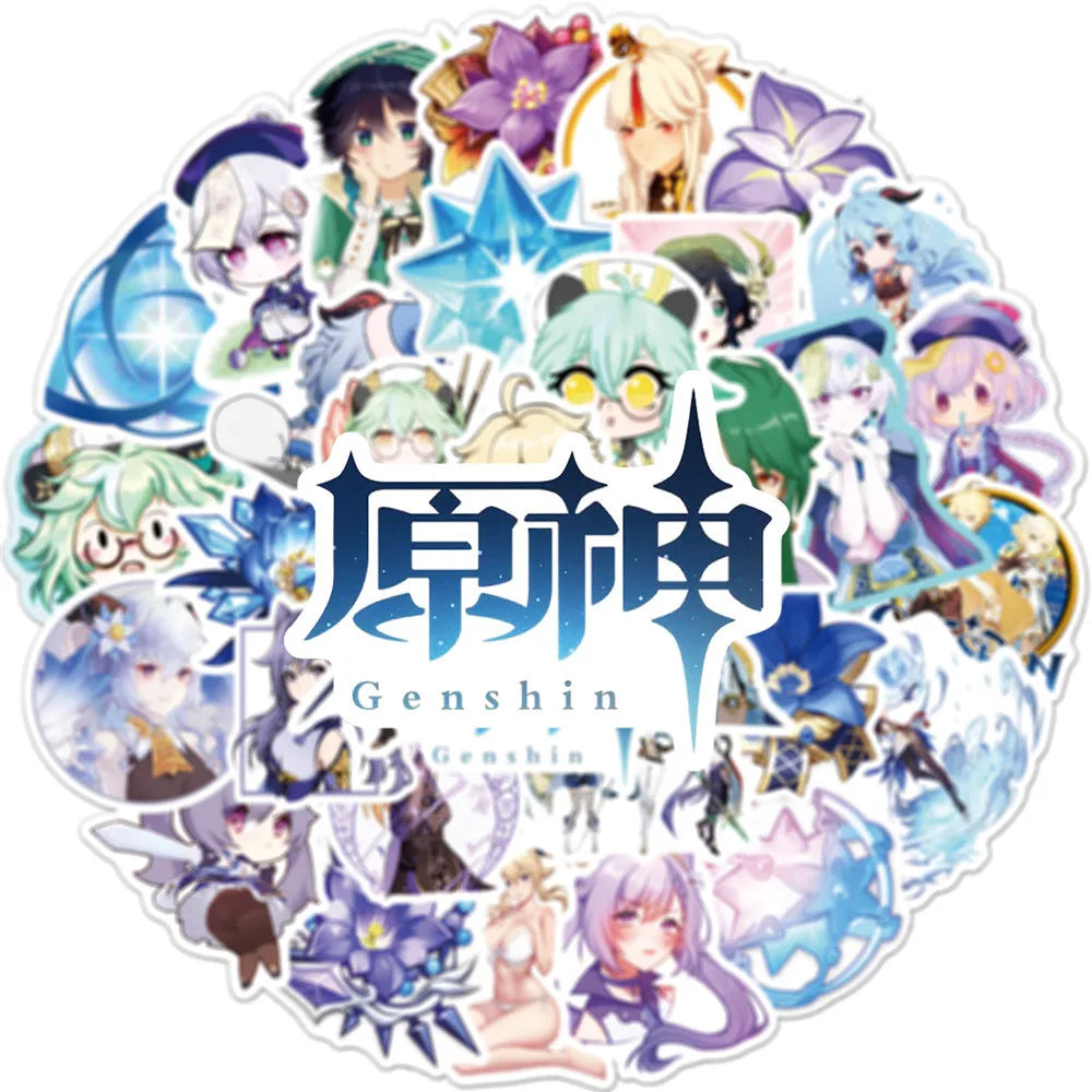 Genshin Impact Character Stickers: Barbara, Barbatos, Qiqi - 50pcs Wall Decoration Pack