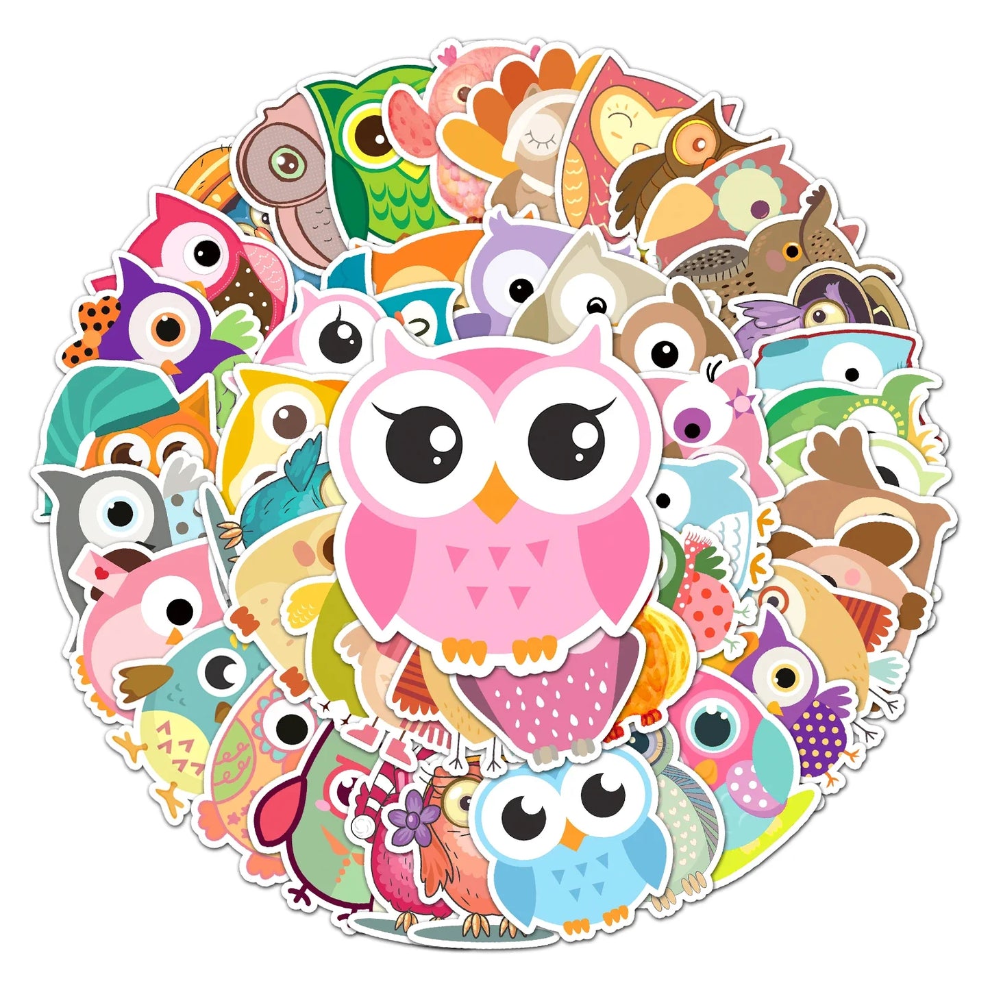 50Pcs Cute Owl Waterproof Stickers for Skateboards and Home Decor