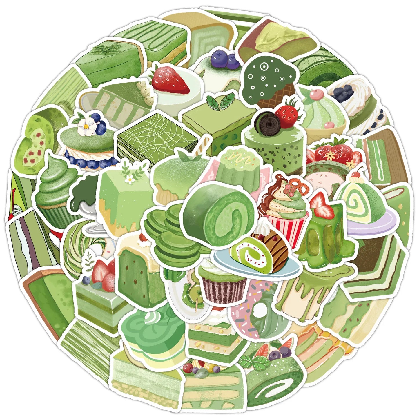 Cartoon Dessert Stickers: Matcha Cake Decals for Fridge, Laptop, Bicycle - Waterproof 10/30/50PCS