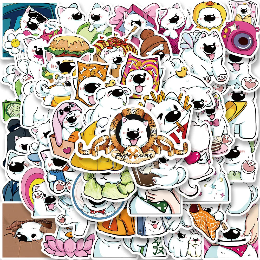 50PCS Samoyed Puppy Cartoon Stickers for Scrapbook, Phone, Planner, Car, Kids Toy