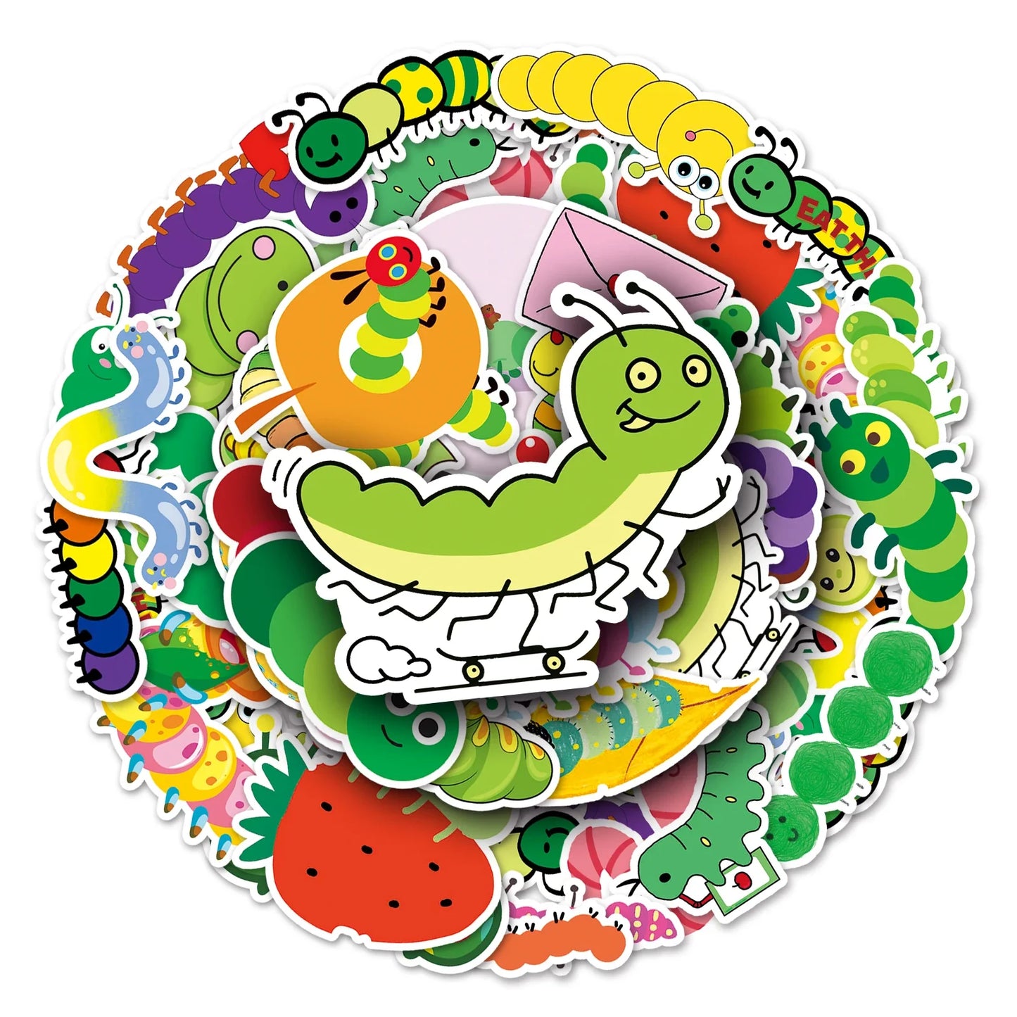 50Pcs Caterpillar Cartoon Waterproof Vinyl Stickers for Skateboard Snowboard