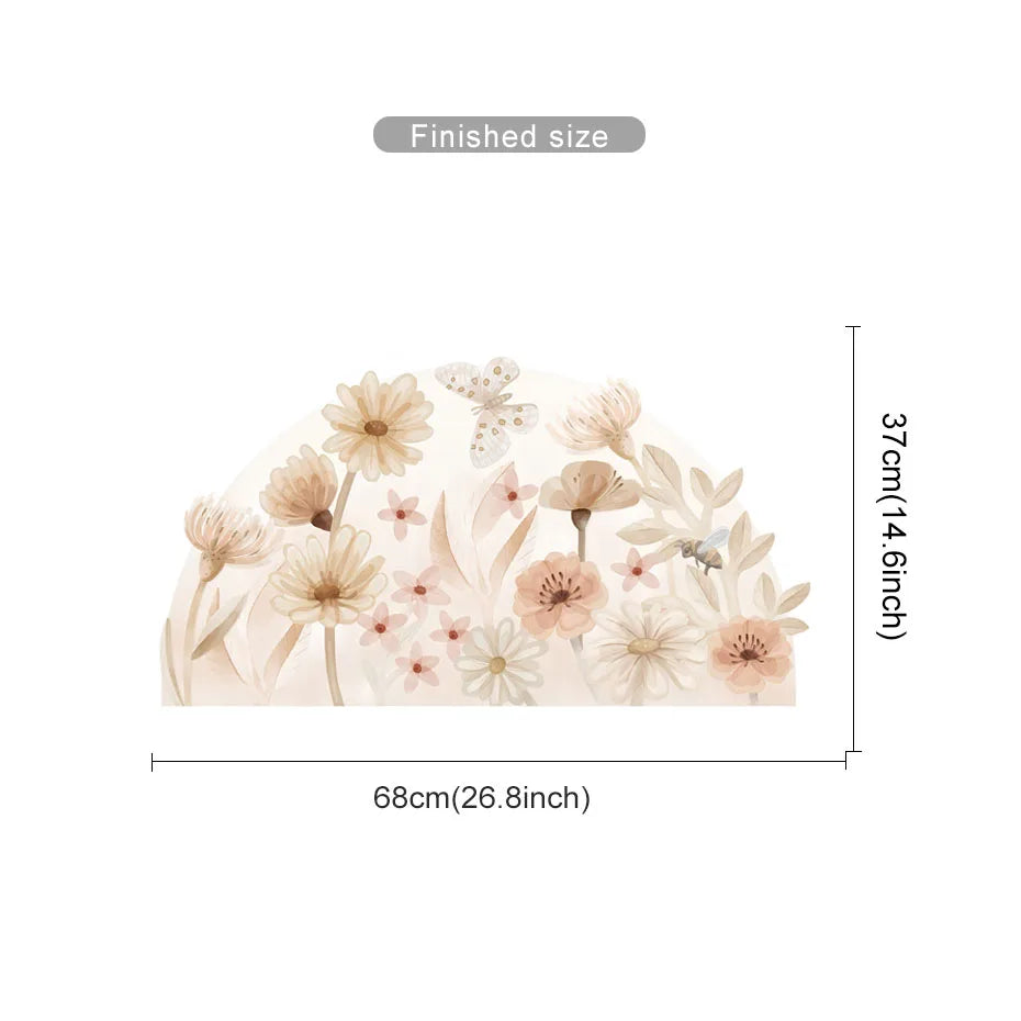 Boho Chrysanthemum Wall Decals - Removable Botanical Stickers for Girls Bedroom