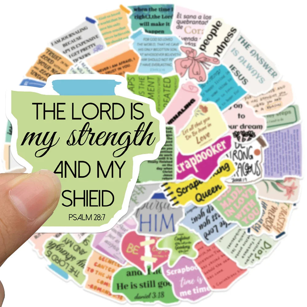 50pcs Cute Cartoon Motivational Phrases Positive Stickers Bible Verse Sticker For Luggage Laptop Guitar Phone Diary Vinyl Decals