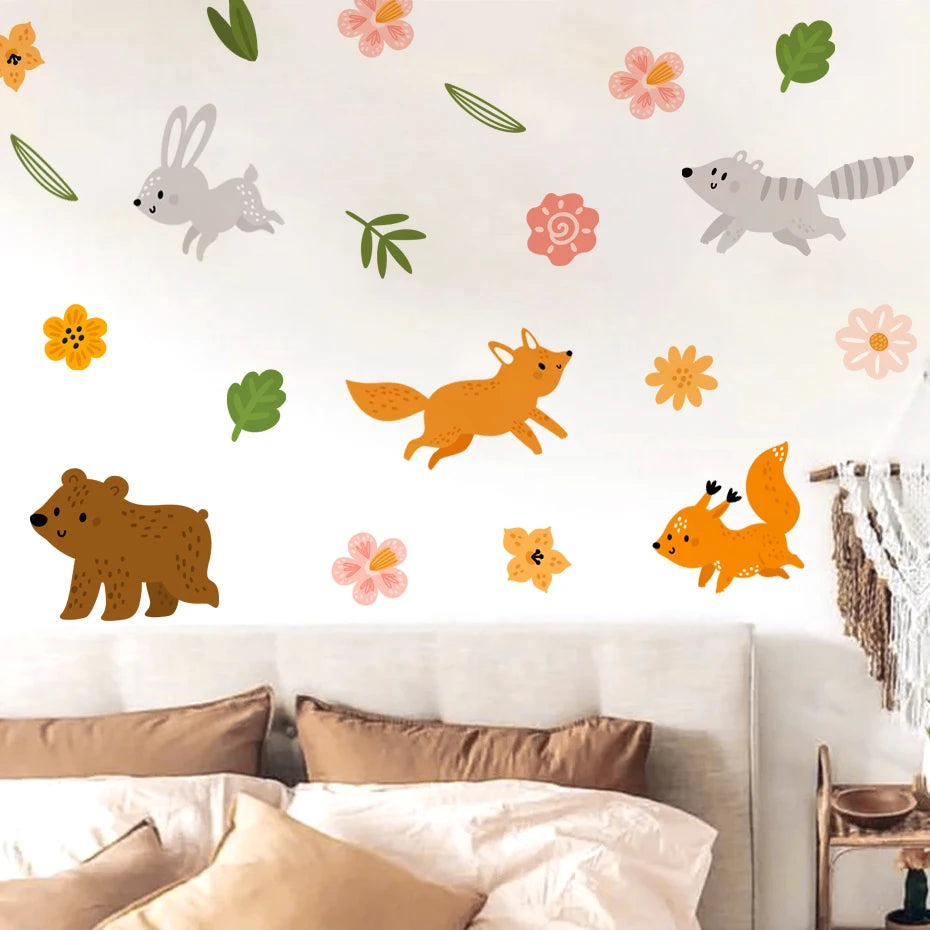 Cartoon Rabbit Bear Wall Stickers for Kids Nursery Bedroom Decals