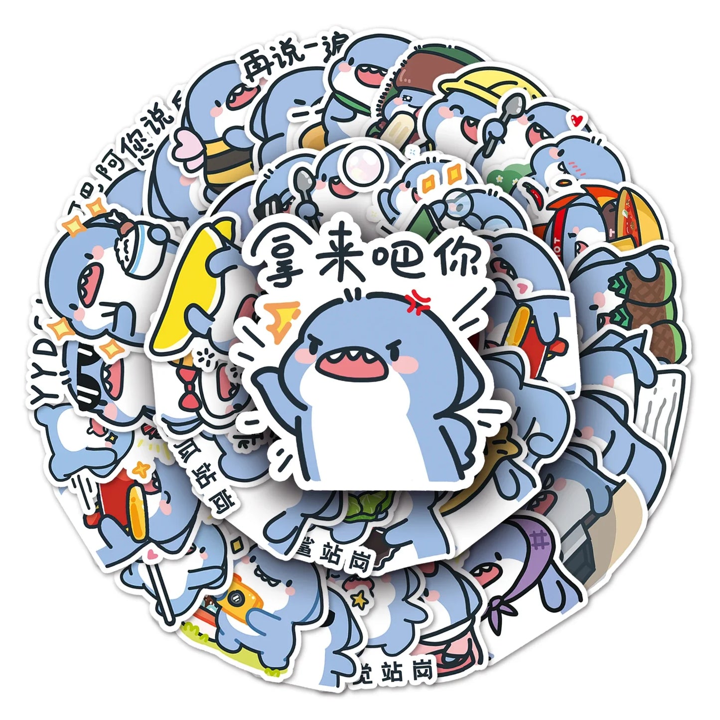 50Pcs Shark Cartoon Waterproof Vinyl Stickers for Skateboard Snowboard