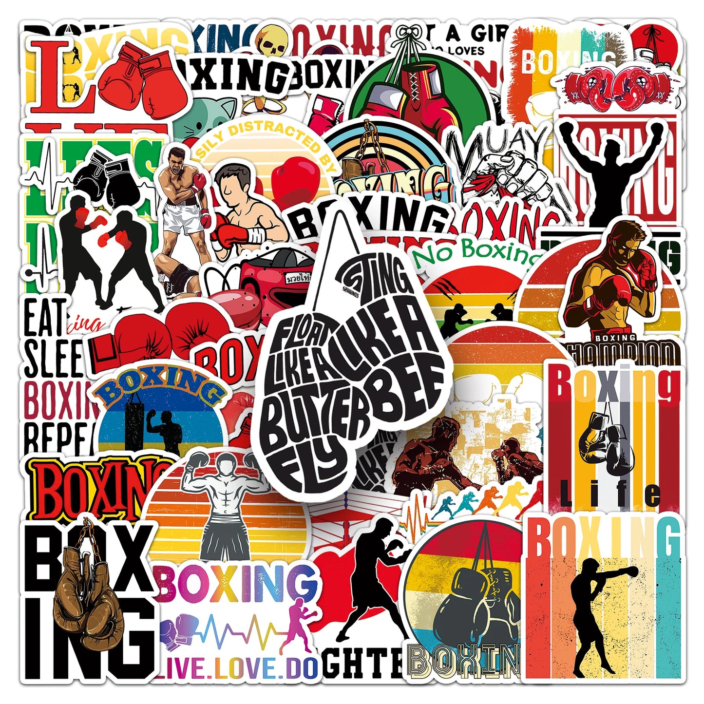 50Pcs Boxing Sports Cartoon Waterproof Vinyl Stickers for Skateboard Snowboard