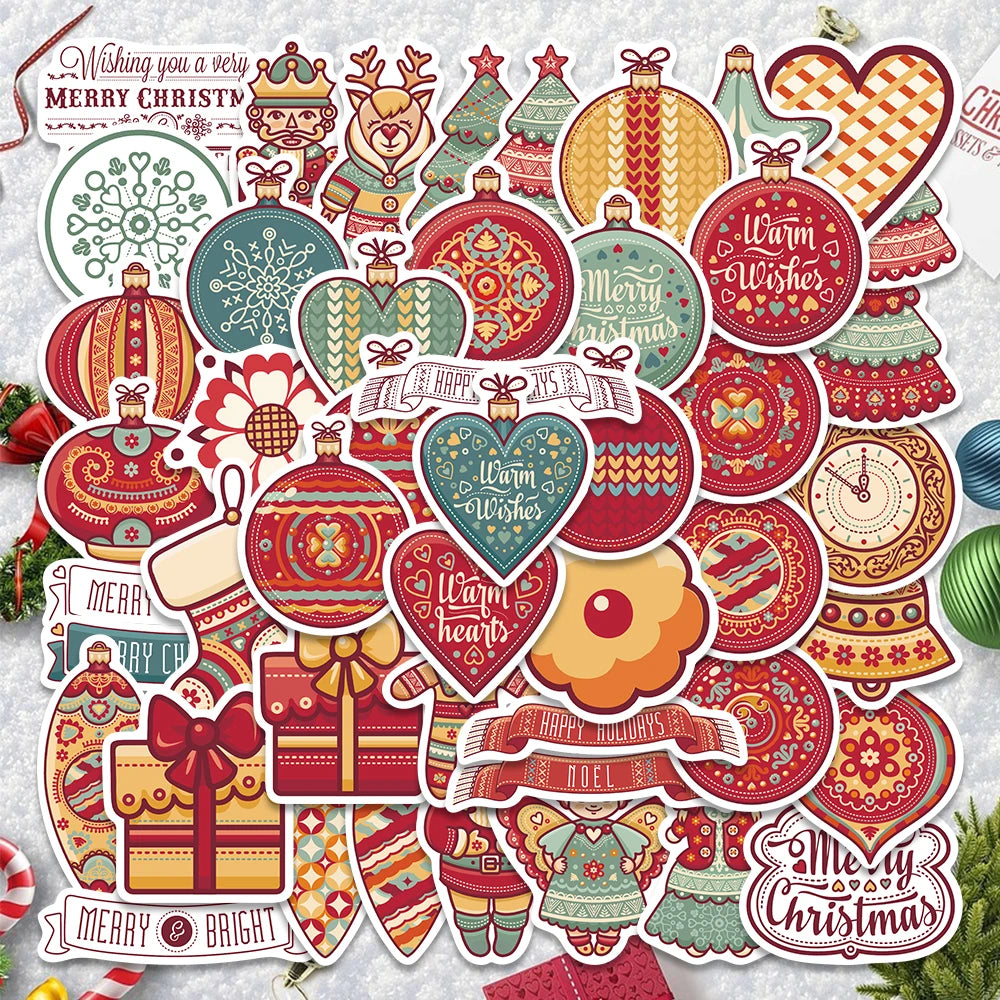 48PCS Christmas Cartoon Stickers for Kids - Skateboard, Cars, Guitar, Helmet, Luggage, Laptop, Graffiti