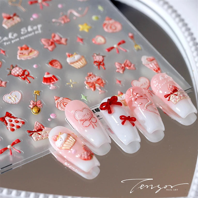 Strawberry Cake Heart Nail Art Stickers Decals
