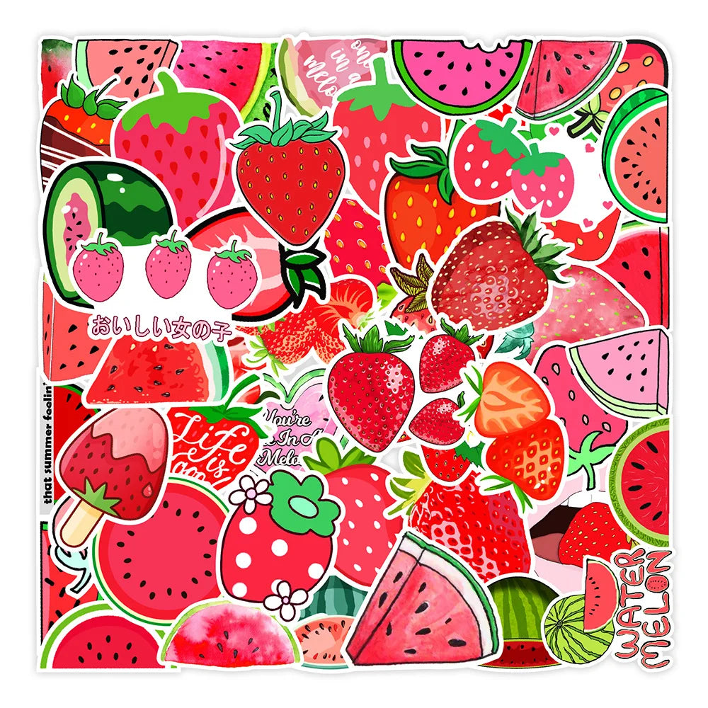 50pcs Watermelon Strawberry Graffiti Stickers for Helmet, Wall, DIY Decoration