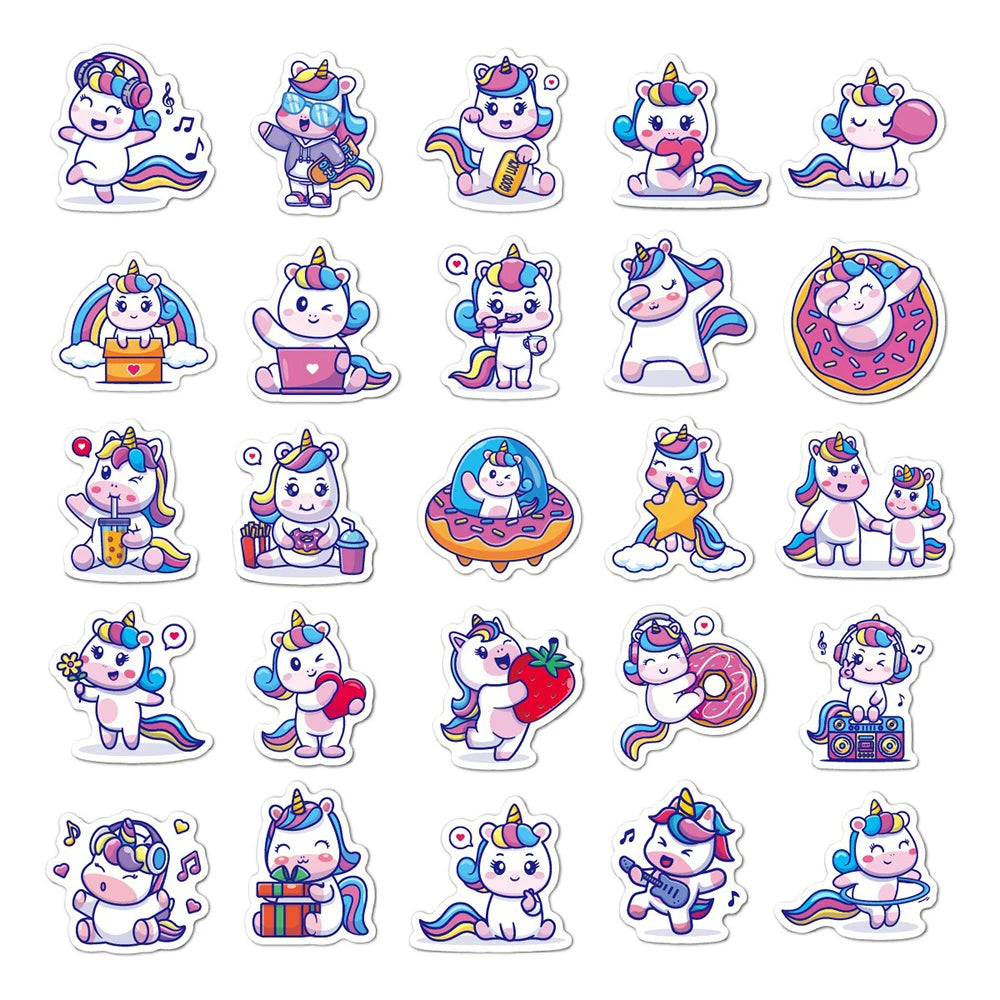 10/30/50PCS Funny Cartoon Unicorn Sticker Decals Gift DIY Phone Scrapbook Suitcase Helmet Car Classic Toys Waterproof Stickers