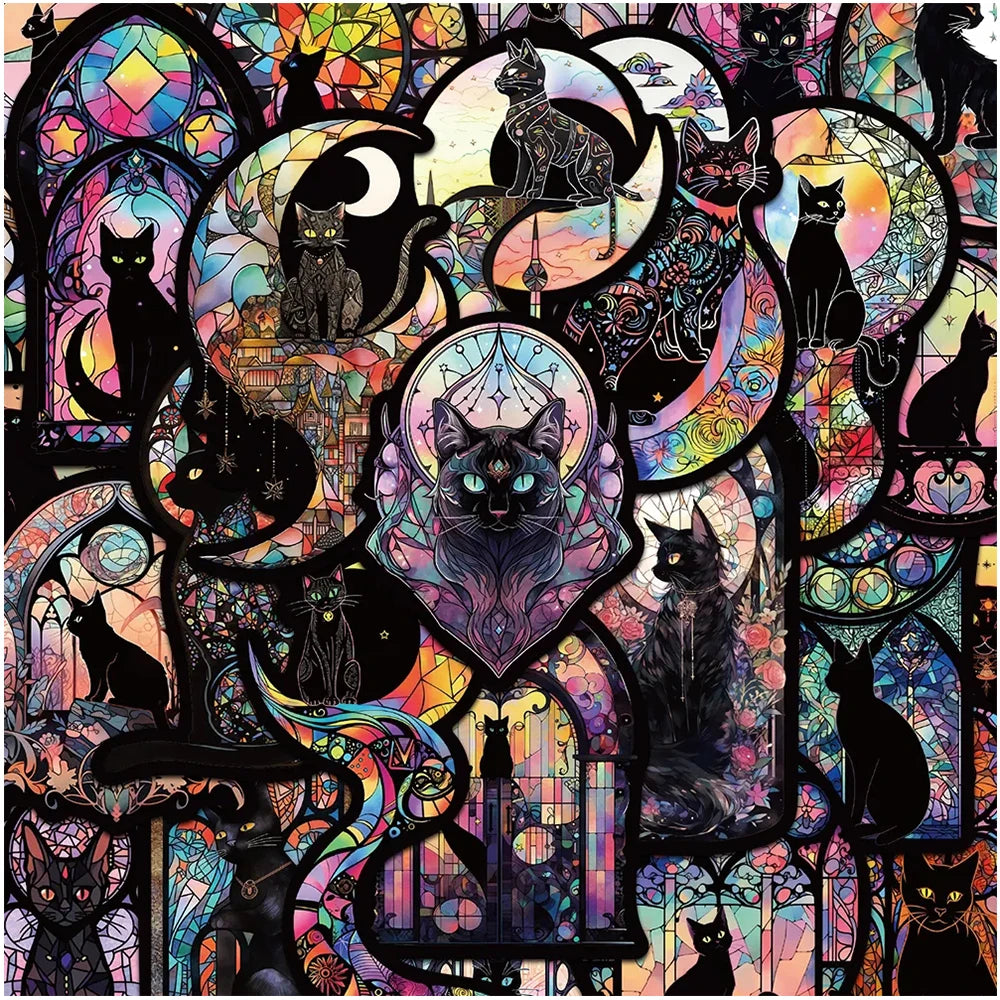 Gothic Black Cat Stickers: 10/30/50pcs Waterproof Tarot Decals for Phone, Suitcase, Laptop