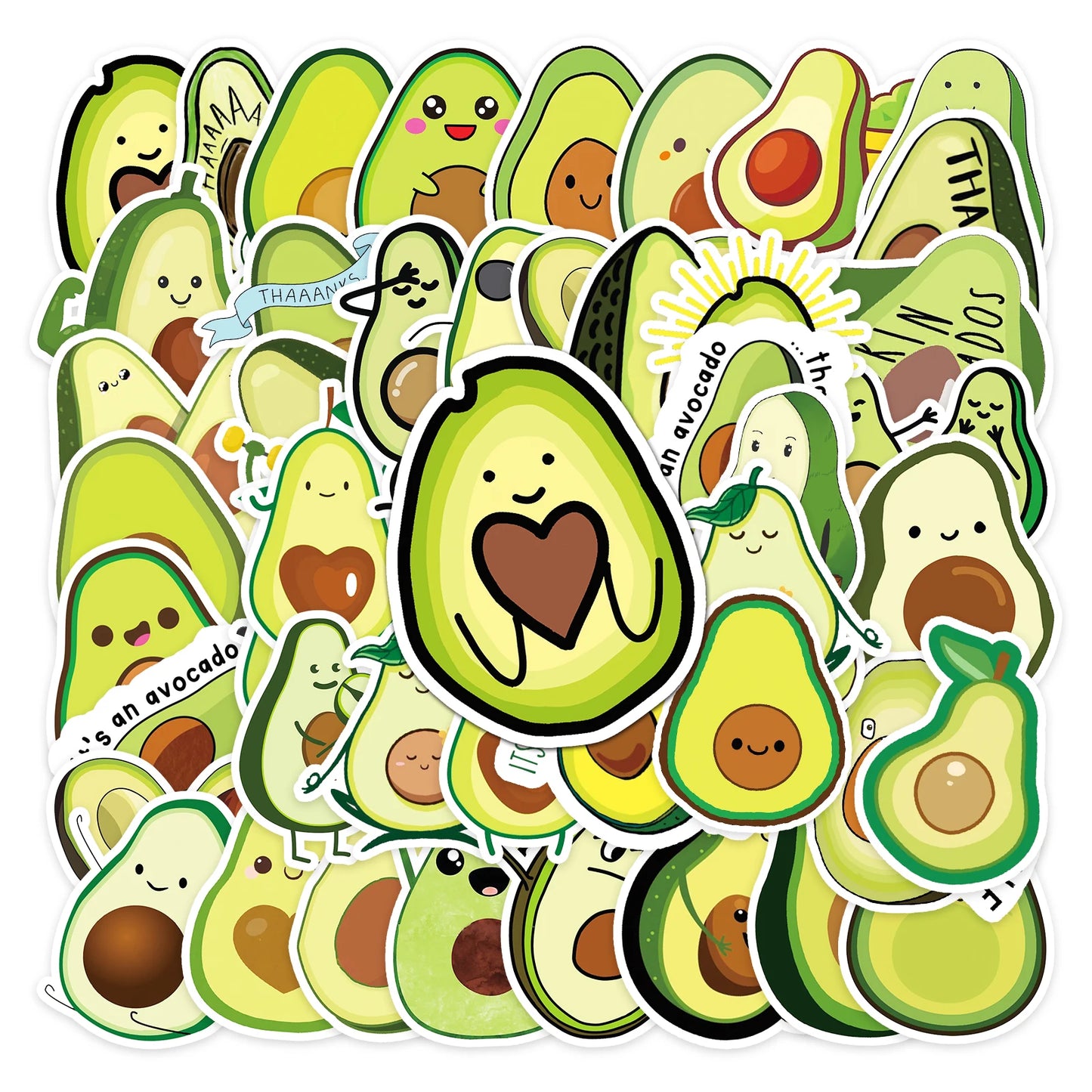 50Pcs Avocado Cartoon Waterproof Vinyl Stickers for Skateboard Snowboard Decal