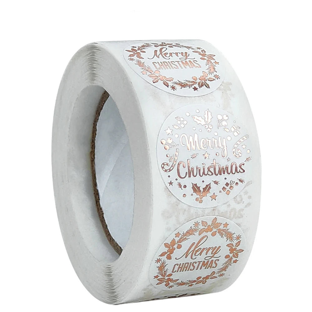100-500pcs Rose Gold Merry Christmas Stickers Self-adhesive Holiday Stickers For Christmas Decor Wedding Party Cards Label