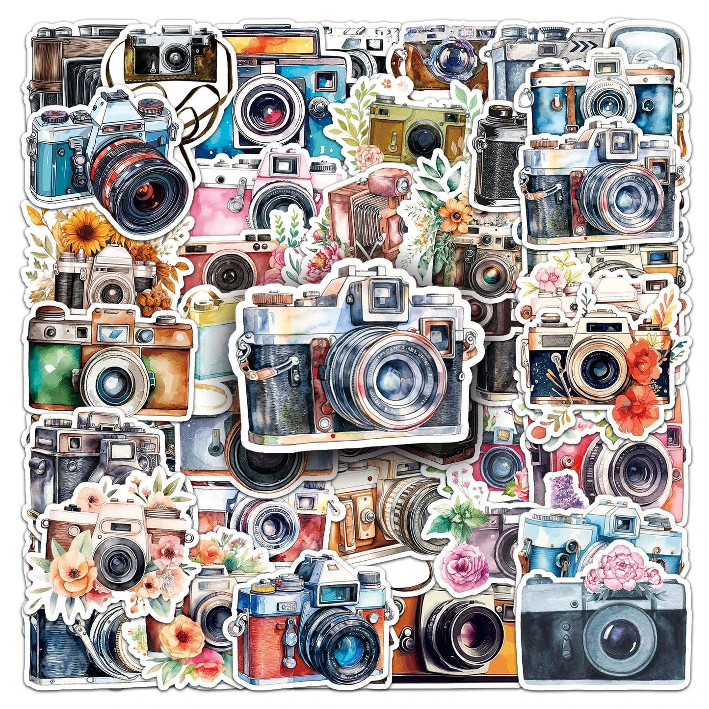 50Pcs Retro Camera Vinyl Stickers Waterproof Skateboard Snowboard