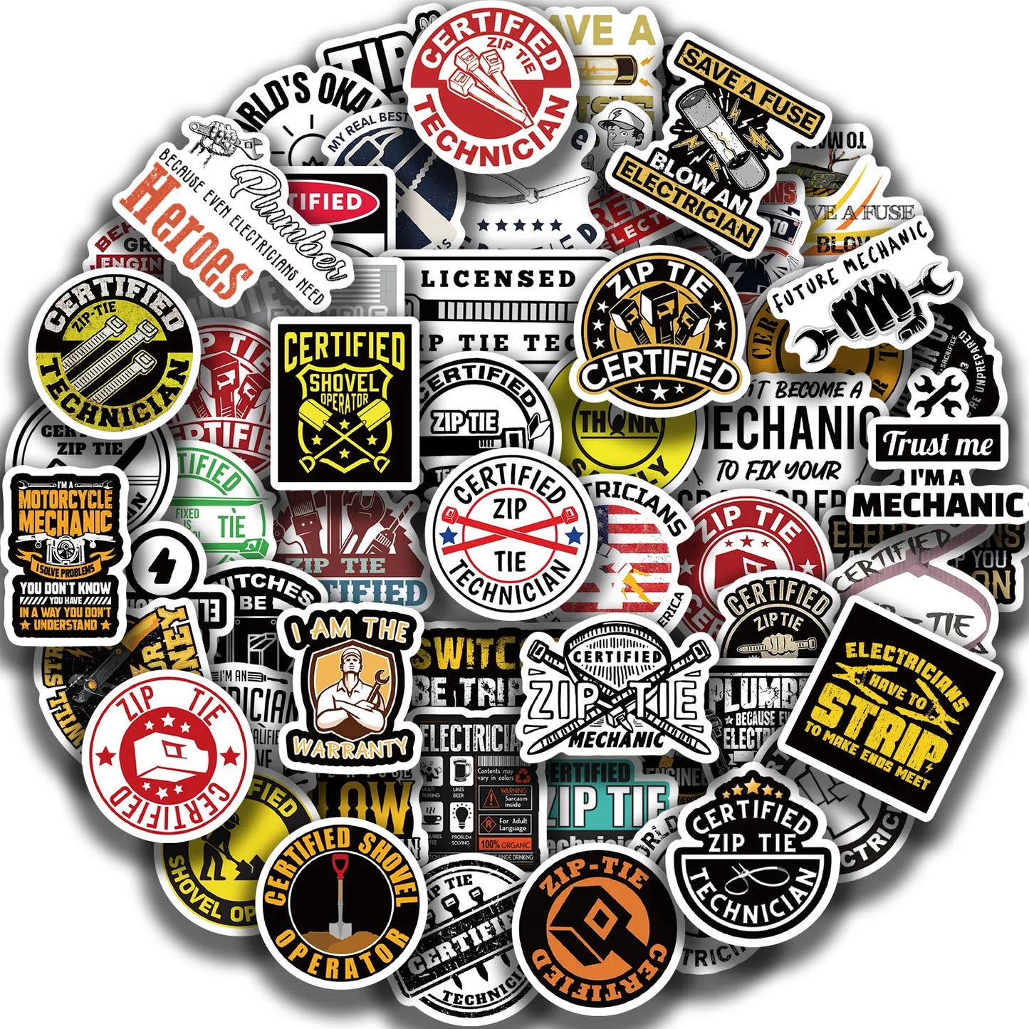 65PCS Funny Machinist Zip Tie Stickers Engineer Cartoon Decals Toy DIY Luggage Laptop Phone Car Bike Skateboard Sticker