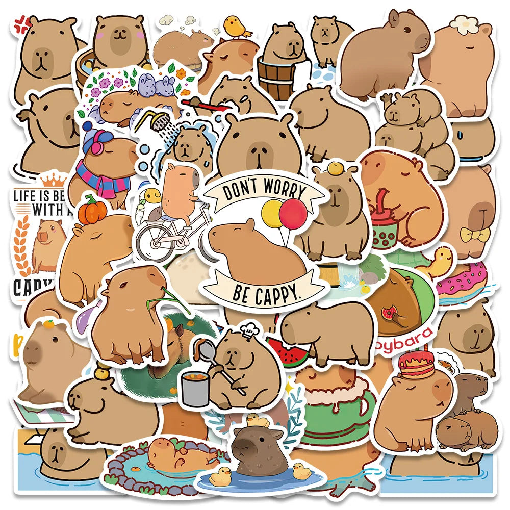 50PCS Capybara Cartoon Stickers for Laptop, Phone, Luggage, Diary, Car, Bottle, Kid Toy