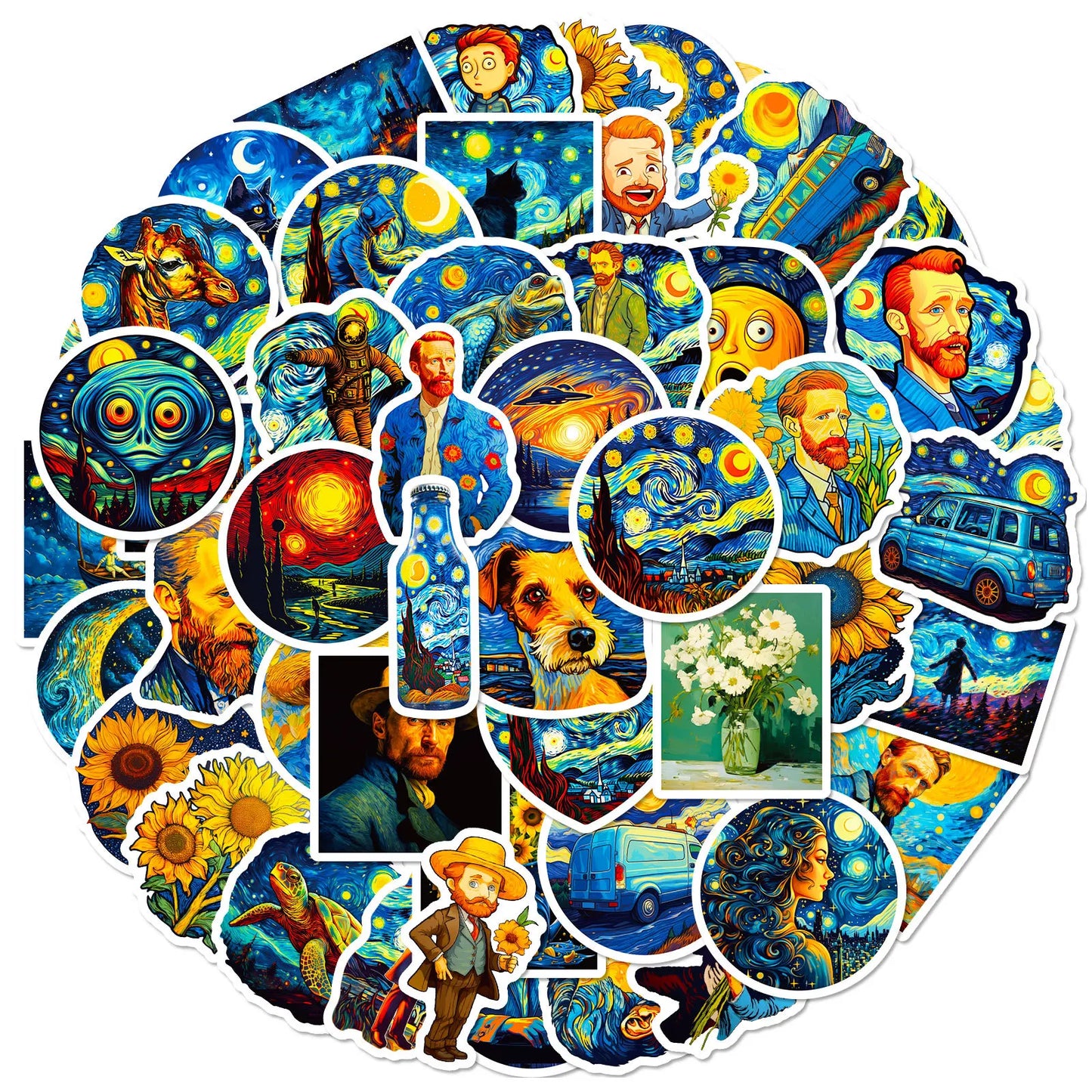 Van Gogh Starry Night Art Stickers for Phone Laptop Luggage Skateboard Decals 10/30/50PCS