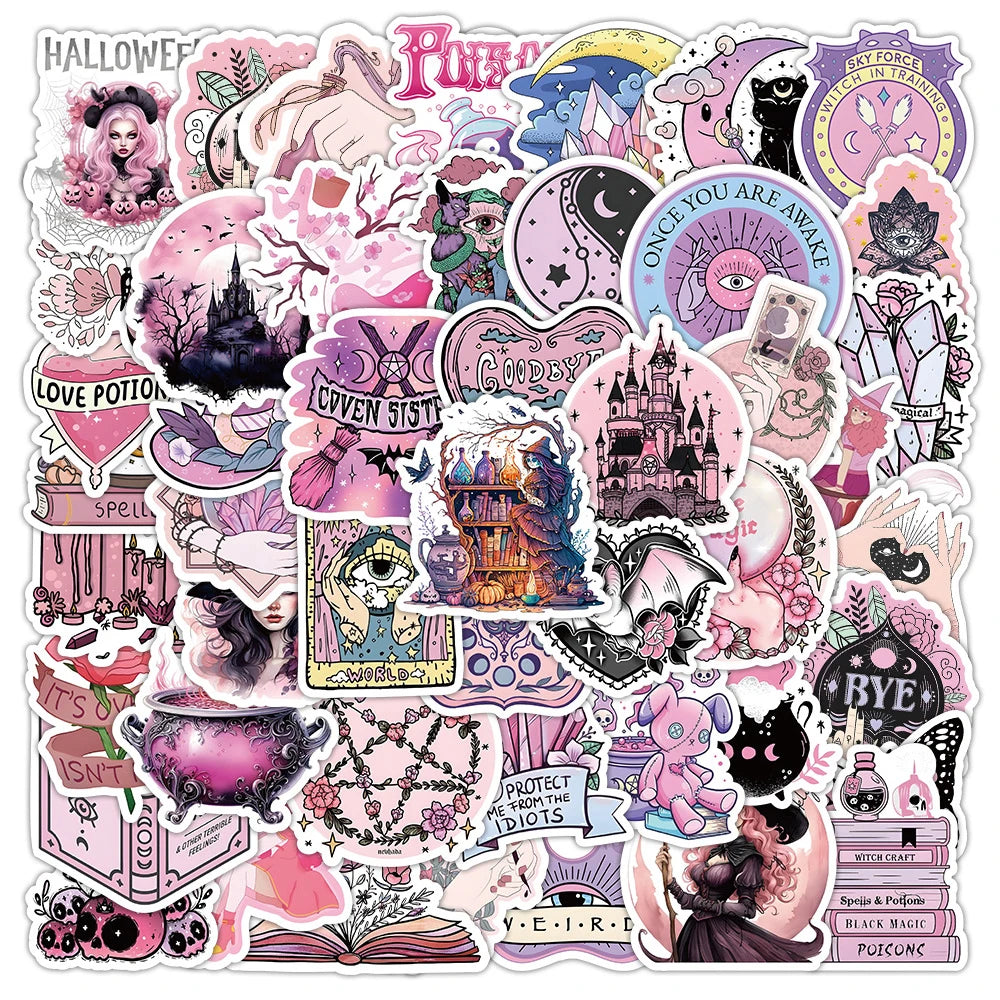 Gothic Witch Pink Stickers 10/30/50pcs Waterproof Decals for Laptop Phone Luggage Car