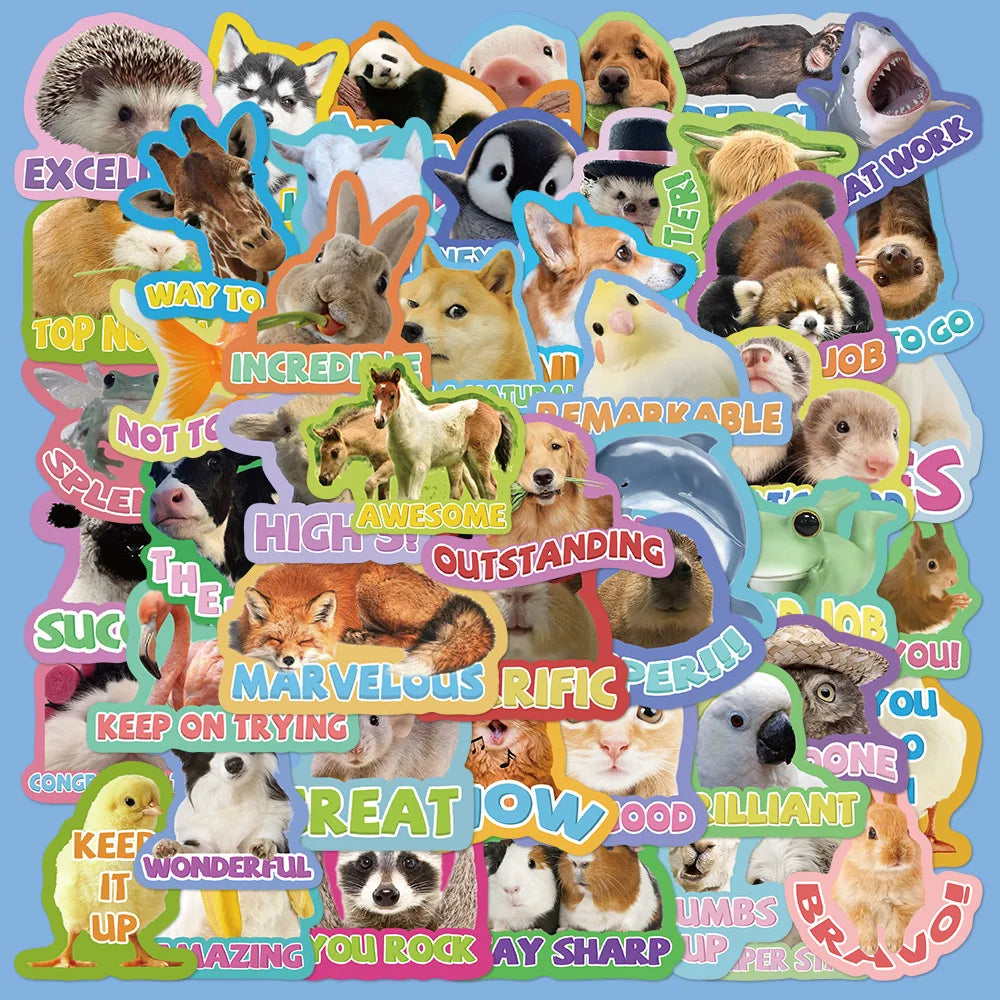 50pcs Cute Animal Stickers for Teachers - Helmet, Desktop, Wall Decoration, DIY