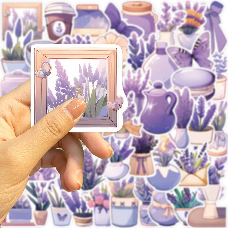 10/30/50PCS Purple Lavender PVC Sticker Aesthetic Children's Decoration Scrapbooking Korean Stationery School Supplies for Kids