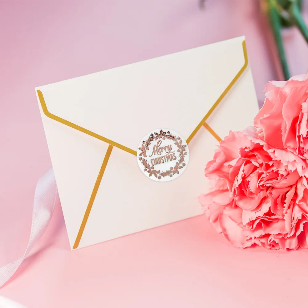 100-500pcs Rose Gold Merry Christmas Stickers Self-adhesive Holiday Stickers For Christmas Decor Wedding Party Cards Label