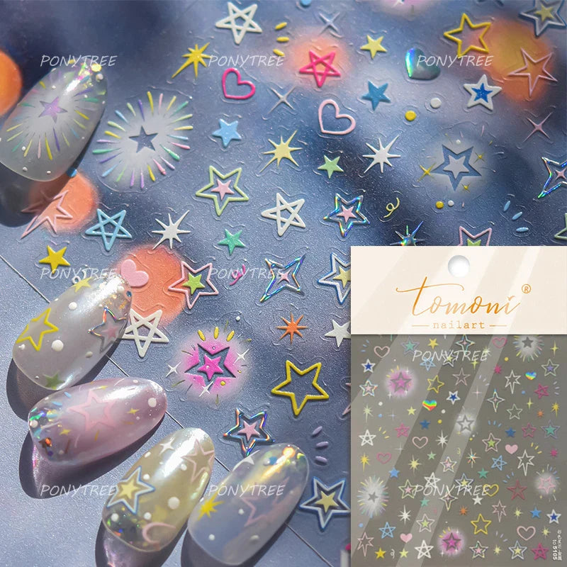 Starry Heart Nail Art Stickers - Self Adhesive Decals