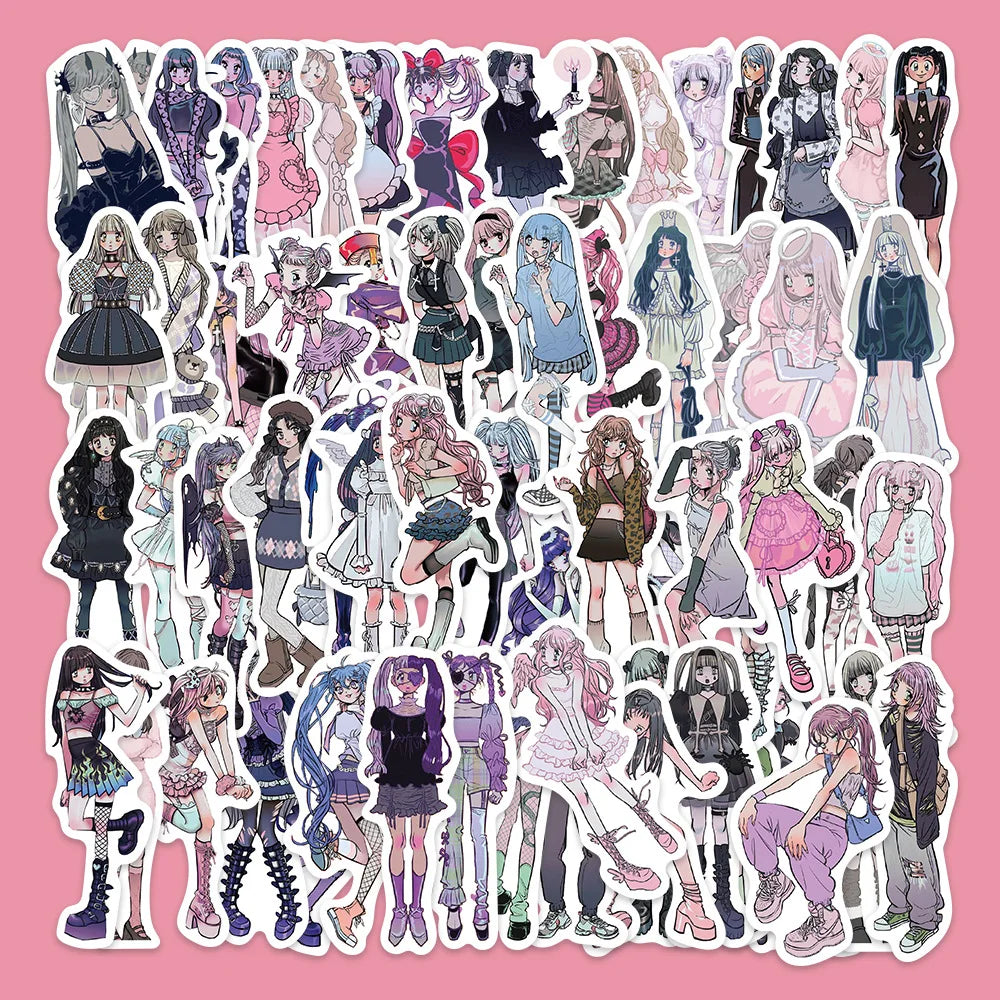 63 Cartoon Fashion Girl Graffiti Stickers for Helmet, Desktop, Wall Decoration, DIY