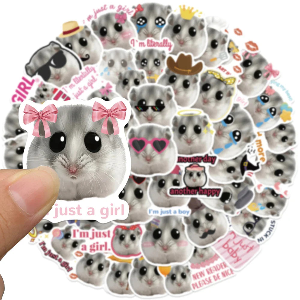 50pcs Cute Animals Hamster Meme Stickers For Laptop Water Bottle Luggage Notebook Phone Waterproof Graffiti Vinyl Decals