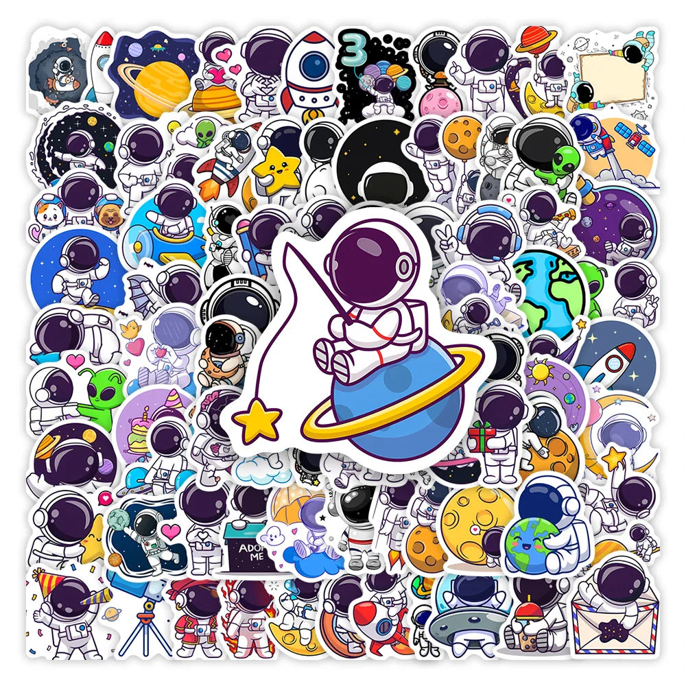 Cute Cartoon Astronaut Stickers Space DIY Kids Toys Gift Decoration Decal for Laptop Scrapbook Phone Luggage Bottles Waterproof