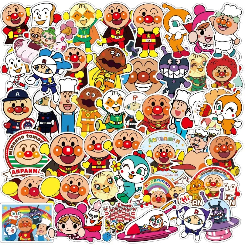 55pcs Anpanman Cartoon Stickers for Suitcase, Water Cup, Phone, Laptop, Car, Scooter, Refrigerator