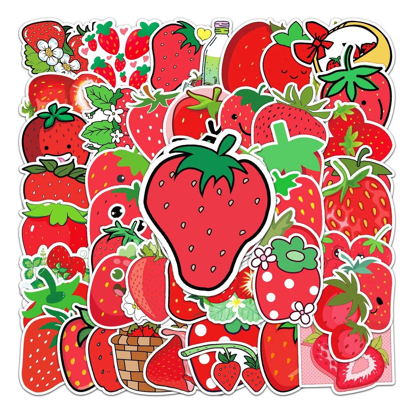 50Pcs Strawberry Cartoon Waterproof Vinyl Stickers for Skateboard Snowboard