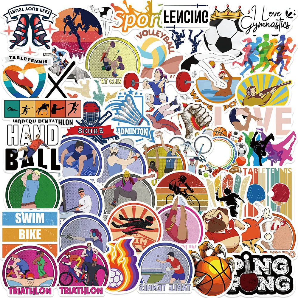 Mix Love Sports Stickers: Soccer, Swim, Golf Decals for Laptop, Phone, Luggage, Bike, Kids Toy (10/30/50pcs)