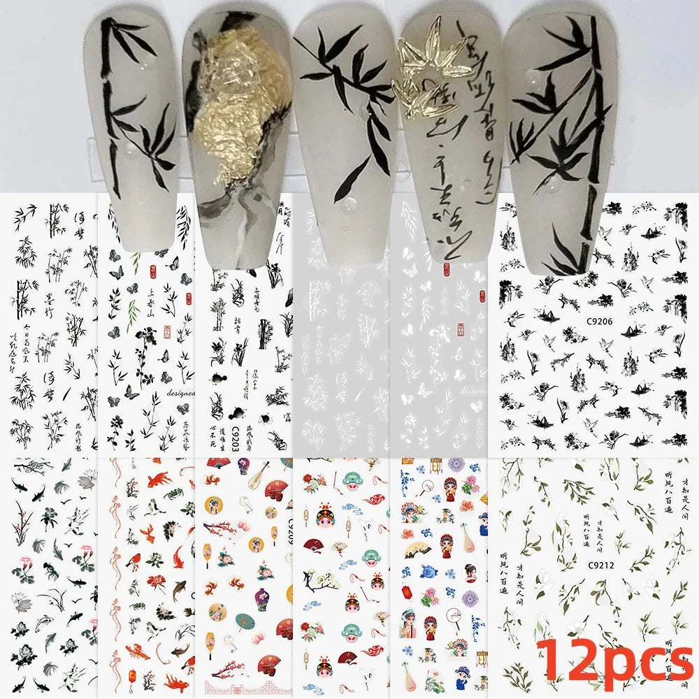 3D White Flower Nail Stickers: Star, Moon, Sun Decals