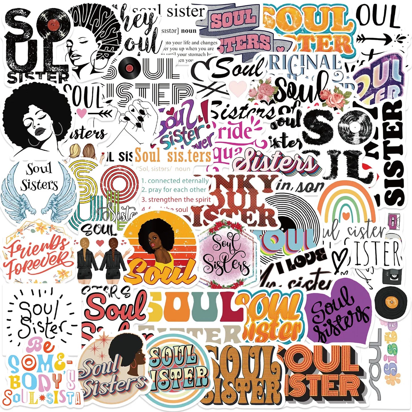 Soul Sister Stickers 50PCS Waterproof Aesthetic Decals for Phone Laptop Suitcase Skateboard Guitar