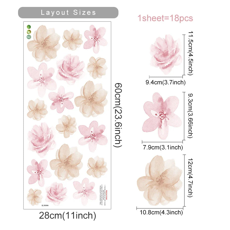 Boho Cartoon Flower Wall Stickers Nursery Decals Kids Room Decor